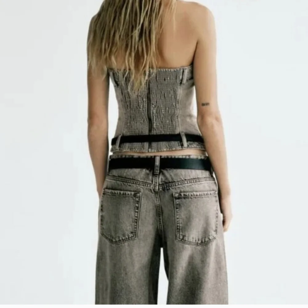 NWT Zara Corset Style Denim Top Jean Strapless Back Zip Size S - Picture 6 of 10